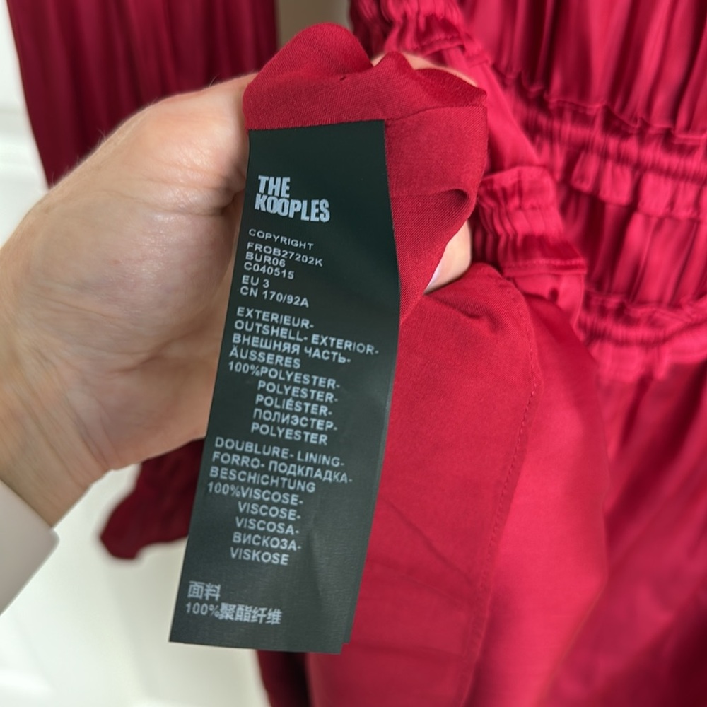 NWT The Kooples Red Ruched Long-sleeved Mini Dress w/ Elastic Waist - US 8 - Picture 11 of 11